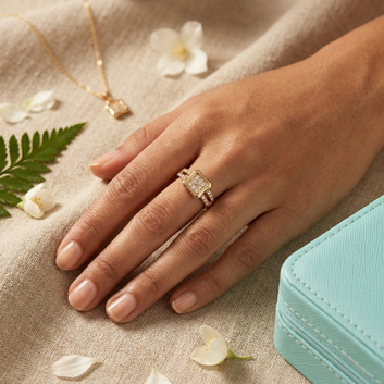 American Diamond Square Design Finger Ring